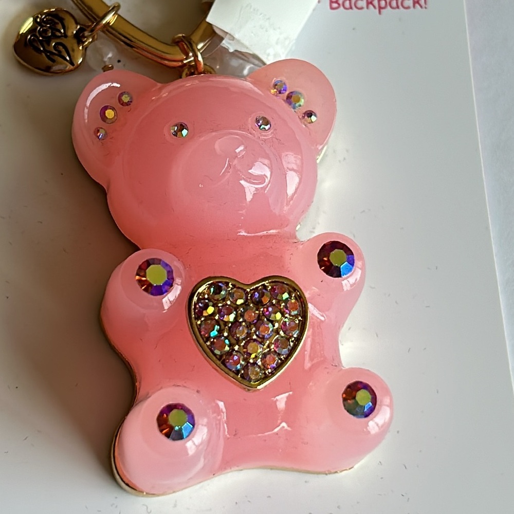 Betsey Johnson large pink gummy bear handbag charm key ring